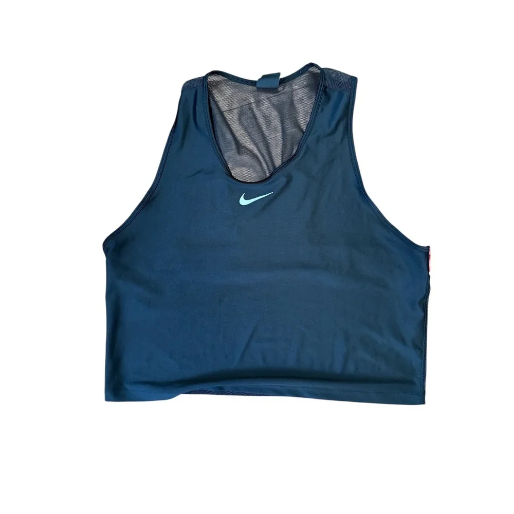 Nike Womens Black Mesh‎ Racerback Cropped Training Tank Top Coral Stripe Accent